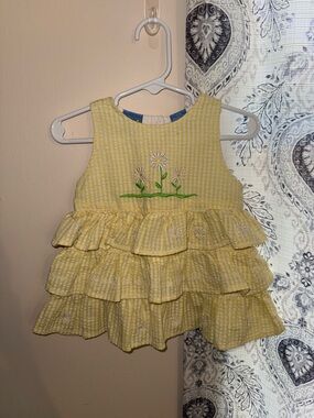 Girls Yellow Tiered Floral Embroidered Dress